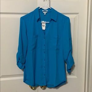 Brand new bright blue, chiffon Express top. NWT